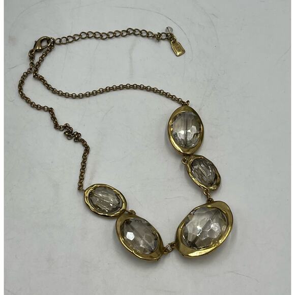 RLM Robert Lee Morris SOHO Gold Plated Clear Faceted Stone Necklace - Picture 6 of 8